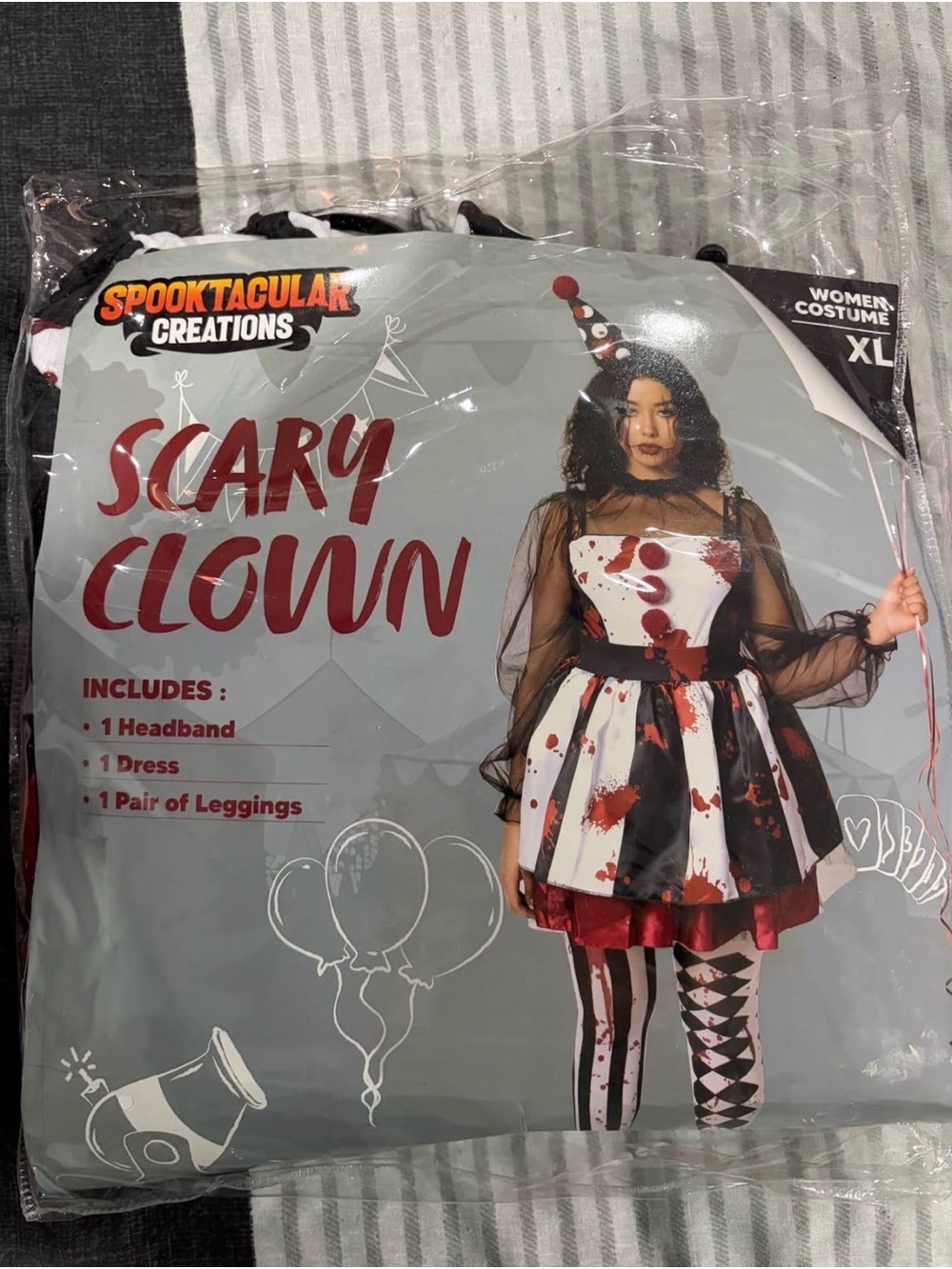 Scary Clown Costume - Black, White & Red